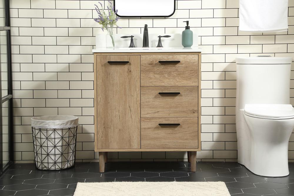 Elegant Furniture & Lighting - Baldwin 30 inch Single bathroom vanity in natural oak with backsplash - VF47030NT-BS veiw 2