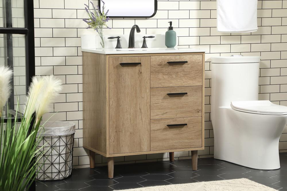 Elegant Furniture & Lighting - Baldwin 30 inch Single bathroom vanity in natural oak with backsplash - VF47030NT-BS veiw 3