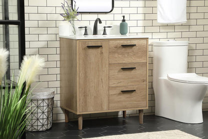 Elegant Furniture & Lighting - Baldwin 30 inch Single bathroom vanity in natural oak with backsplash - VF47030NT-BS veiw 3