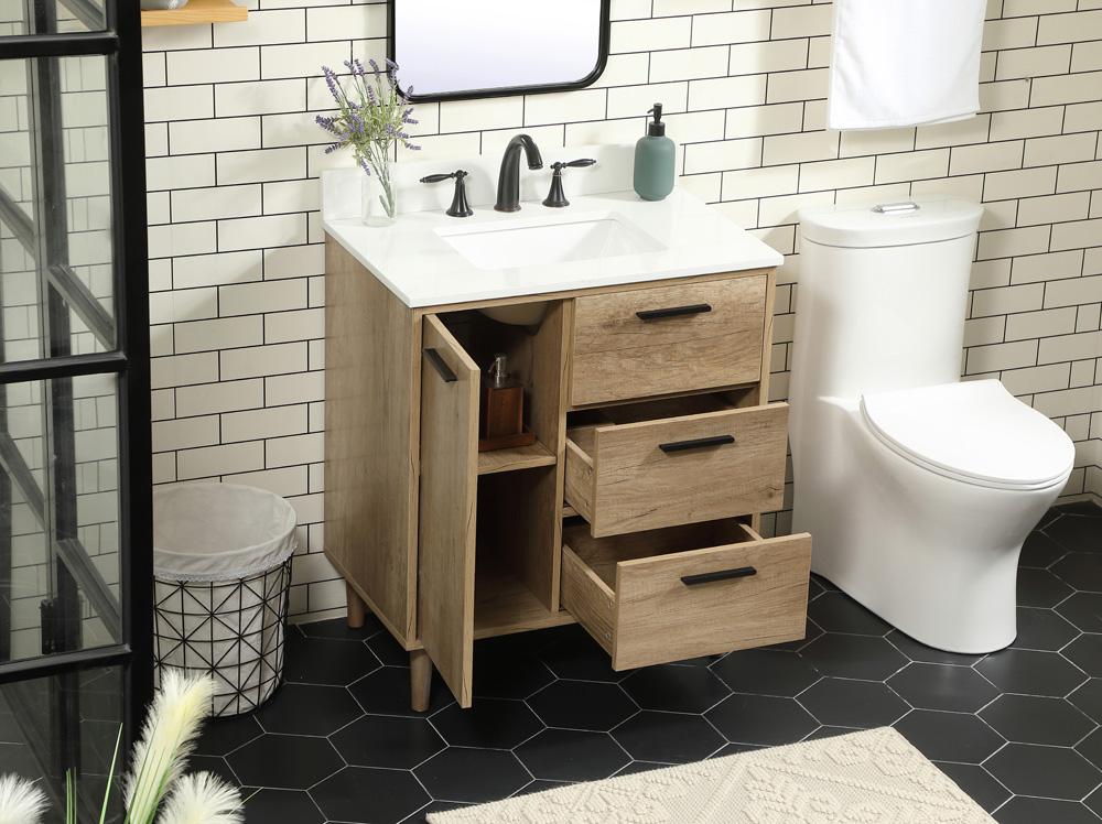 Elegant Furniture & Lighting - Baldwin 30 inch Single bathroom vanity in natural oak with backsplash - VF47030NT-BS veiw 4