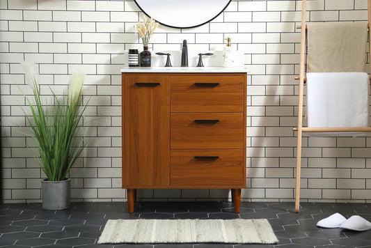 Elegant Furniture & Lighting - Baldwin 30 inch bathroom vanity in Teak with backsplash - VF47030MTK-BS veiw 2