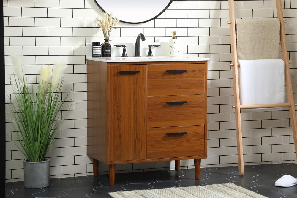 Elegant Furniture & Lighting - Baldwin 30 inch bathroom vanity in Teak with backsplash - VF47030MTK-BS veiw 9