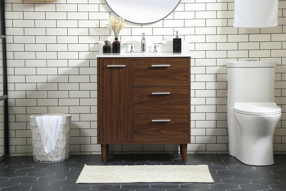 Elegant Furniture & Lighting - Baldwin 30 inch bathroom vanity in Walnut with backsplash - VF47030MWT-BS veiw 2
