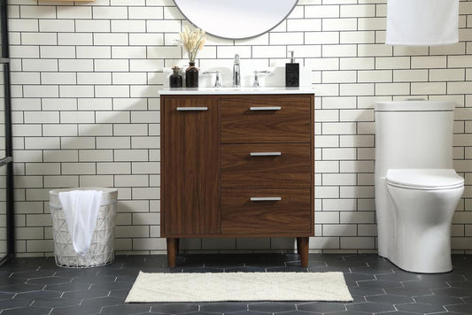 Elegant Furniture & Lighting - Baldwin 30 inch bathroom vanity in Walnut with backsplash - VF47030MWT-BS veiw 2