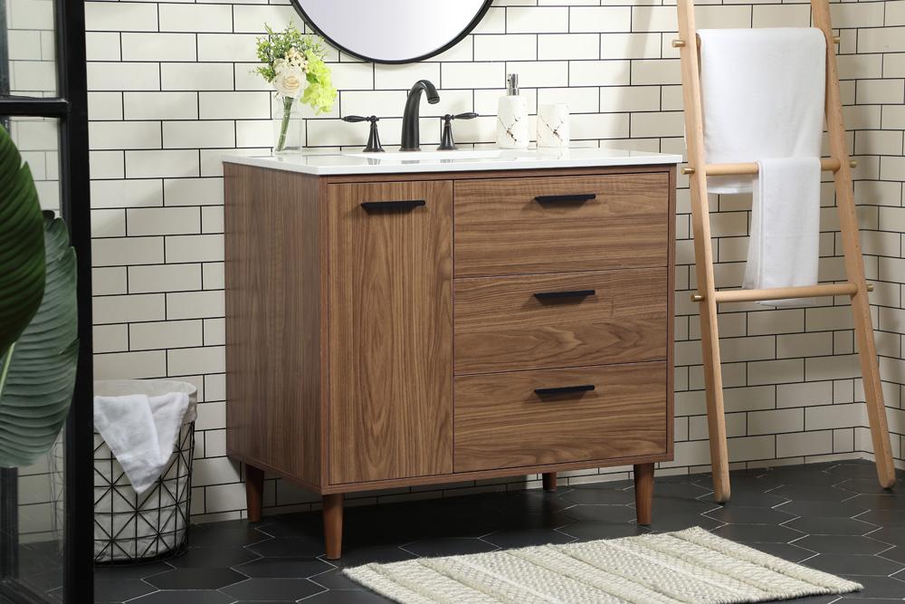 Elegant Furniture & Lighting - Baldwin 36 inch Single bathroom vanity in walnut brown - VF47036WB veiw 3
