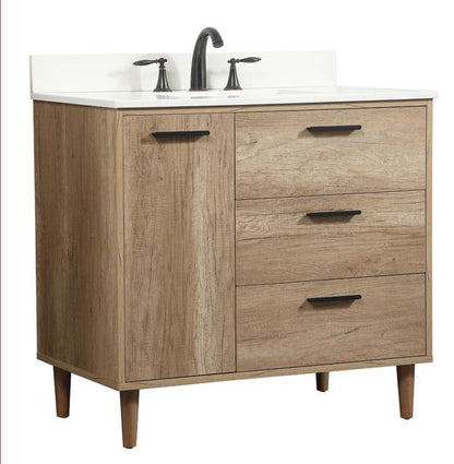Elegant Furniture & Lighting - Baldwin 36 inch Single bathroom vanity in natural oak with backsplash - VF47036NT-BS veiw 1