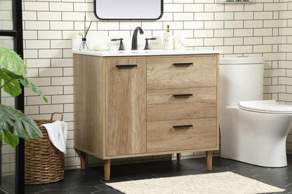 Elegant Furniture & Lighting - Baldwin 36 inch Single bathroom vanity in natural oak with backsplash - VF47036NT-BS veiw 3