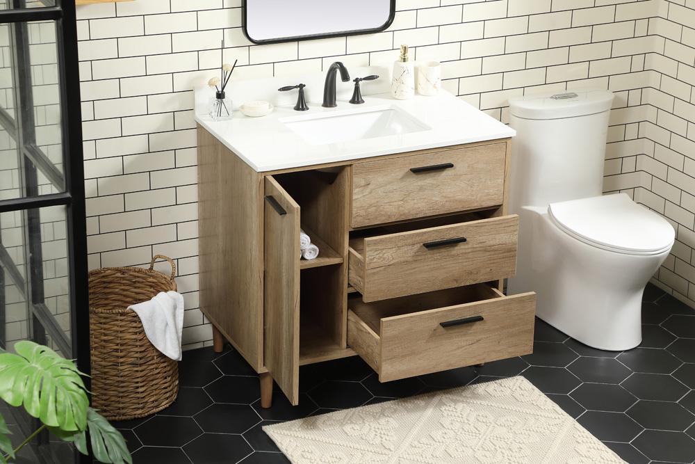 Elegant Furniture & Lighting - Baldwin 36 inch Single bathroom vanity in natural oak with backsplash - VF47036NT-BS veiw 4
