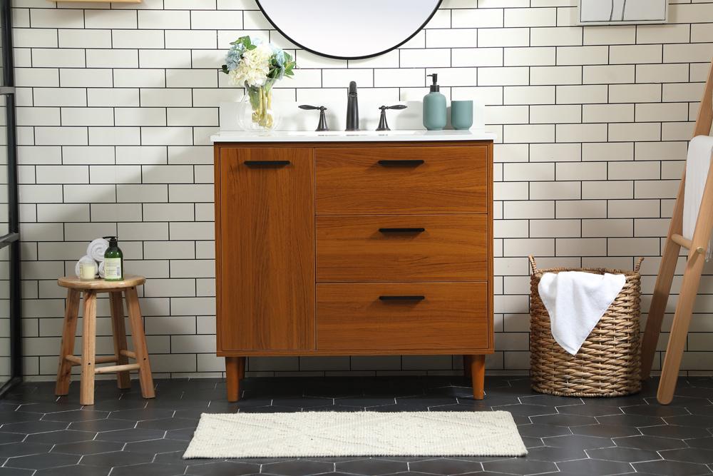 Elegant Furniture & Lighting - Baldwin 36 inch bathroom vanity in Teak with backsplash - VF47036MTK-BS veiw 2