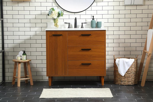 Elegant Furniture & Lighting - Baldwin 36 inch bathroom vanity in Teak with backsplash - VF47036MTK-BS veiw 2