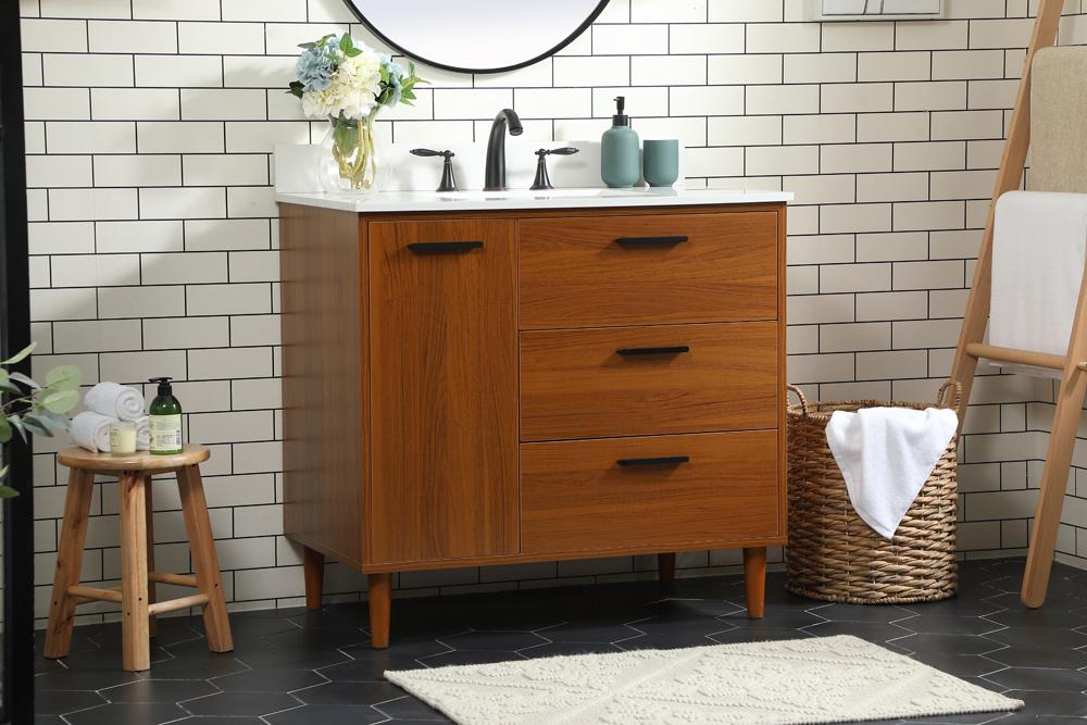 Elegant Furniture & Lighting - Baldwin 36 inch bathroom vanity in Teak with backsplash - VF47036MTK-BS veiw 9