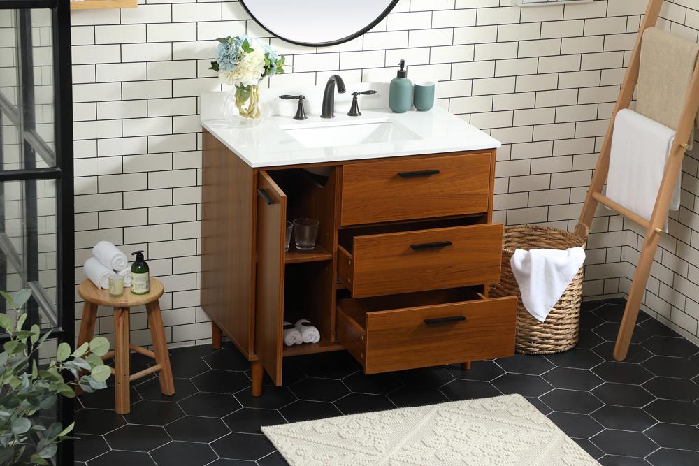 Elegant Furniture & Lighting - Baldwin 36 inch bathroom vanity in Teak with backsplash - VF47036MTK-BS veiw 10
