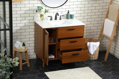 Elegant Furniture & Lighting - Baldwin 36 inch bathroom vanity in Teak with backsplash - VF47036MTK-BS veiw 10