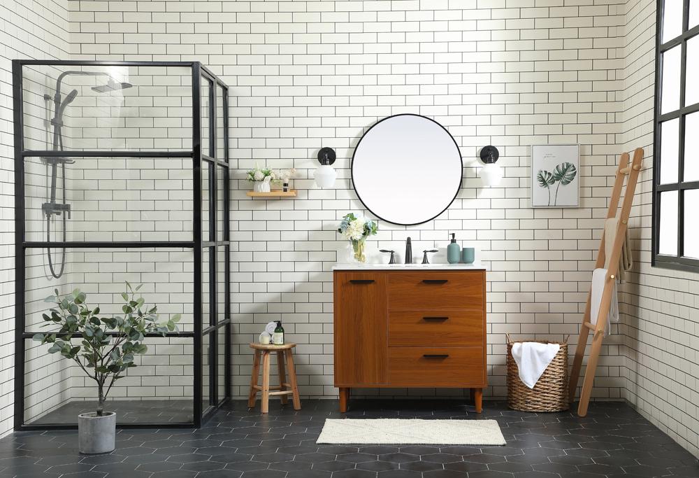 Elegant Furniture & Lighting - Baldwin 36 inch bathroom vanity in Teak with backsplash - VF47036MTK-BS veiw 11