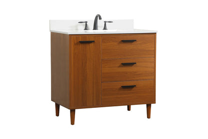 Elegant Furniture & Lighting - Baldwin 36 inch bathroom vanity in Teak with backsplash - VF47036MTK-BS veiw 14