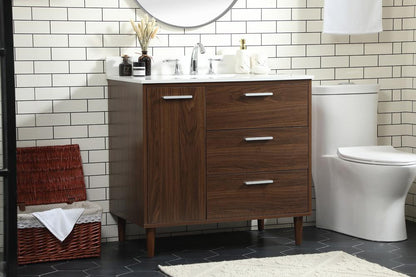 Elegant Furniture & Lighting - Baldwin 36 inch bathroom vanity in Walnut with backsplash - VF47036MWT-BS veiw 9