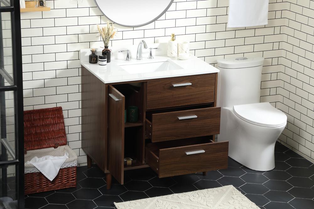 Elegant Furniture & Lighting - Baldwin 36 inch bathroom vanity in Walnut with backsplash - VF47036MWT-BS veiw 10