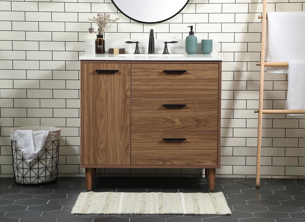 Elegant Furniture & Lighting - Baldwin 36 inch Single bathroom vanity in walnut brown with backsplash - VF47036WB-BS veiw 2