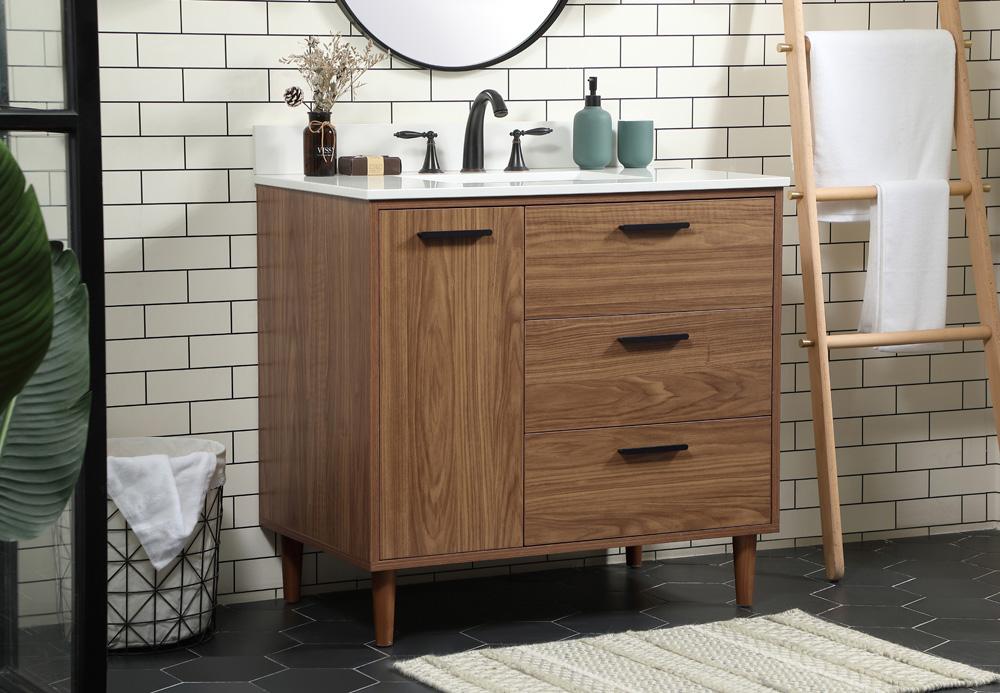 Elegant Furniture & Lighting - Baldwin 36 inch Single bathroom vanity in walnut brown with backsplash - VF47036WB-BS veiw 3
