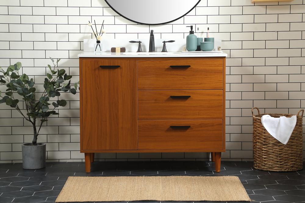 Elegant Furniture & Lighting - Baldwin 42 inch bathroom vanity in Teak with backsplash - VF47042MTK-BS veiw 2