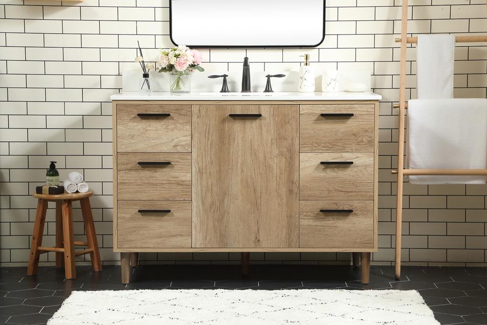 Elegant Furniture & Lighting - Baldwin 48 inch Single bathroom vanity in natural oak with backsplash - VF47048NT-BS veiw 2