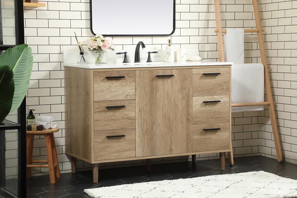 Elegant Furniture & Lighting - Baldwin 48 inch Single bathroom vanity in natural oak with backsplash - VF47048NT-BS veiw 3