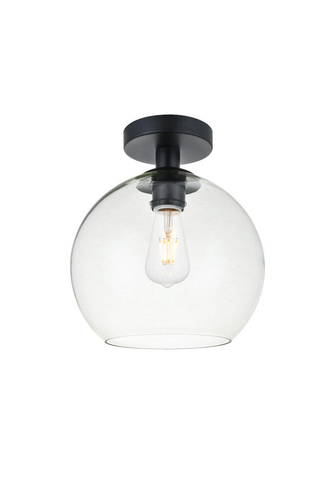Elegant Furniture & Lighting - Baxter 1 Light Black Flush Mount With Clear Glass - LD2210BK veiw 3