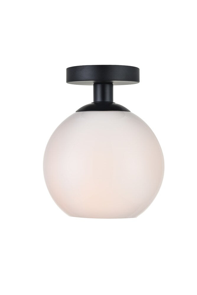 Elegant Furniture & Lighting - Baxter 1 Light Black Flush Mount With Frosted White Glass - LD2205BK veiw 1