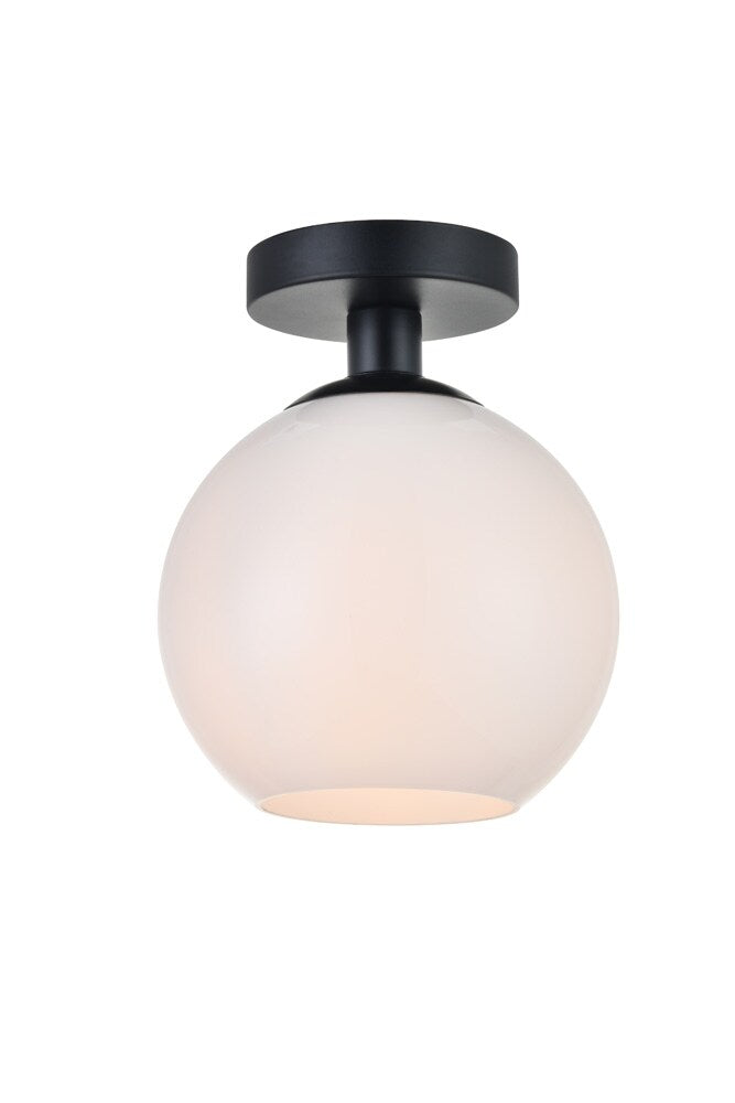 Elegant Furniture & Lighting - Baxter 1 Light Black Flush Mount With Frosted White Glass - LD2205BK veiw 3
