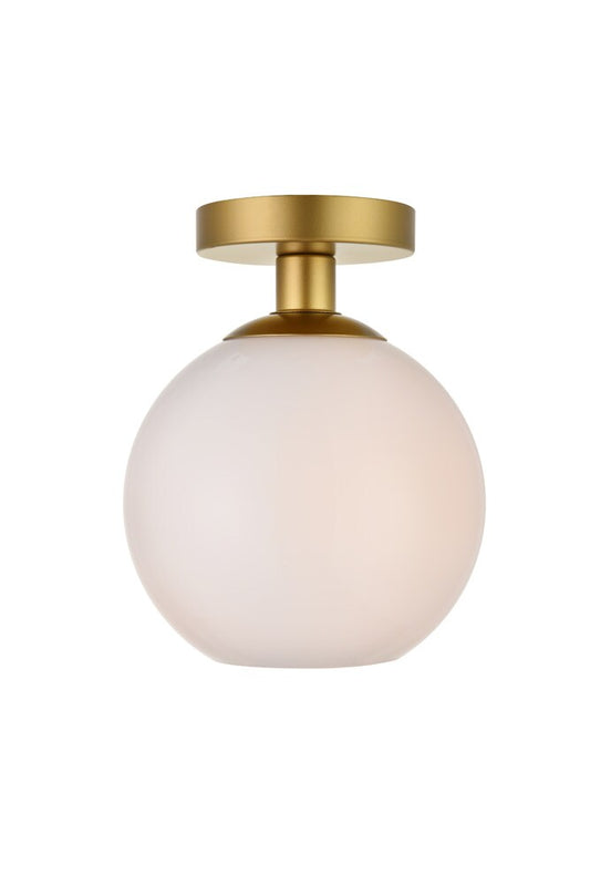 Elegant Furniture & Lighting - Baxter 1 Light Brass Flush Mount With Frosted White Glass - LD2205BR veiw 1