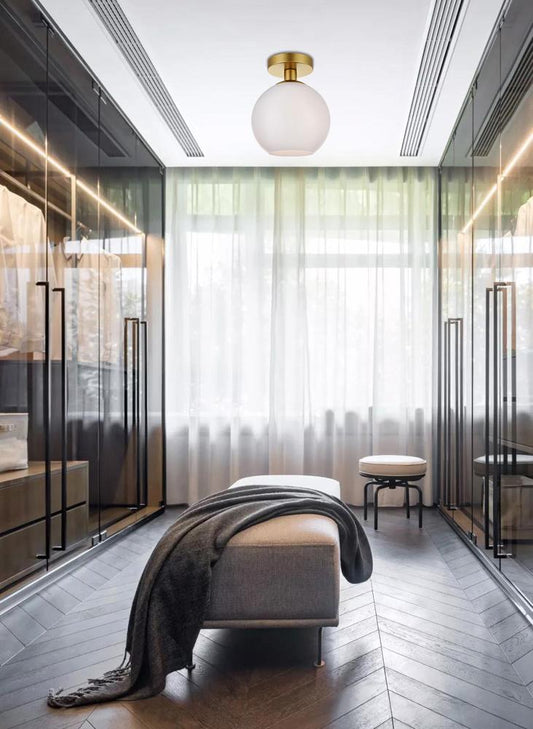 Elegant Furniture & Lighting - Baxter 1 Light Brass Flush Mount With Frosted White Glass - LD2205BR veiw 2