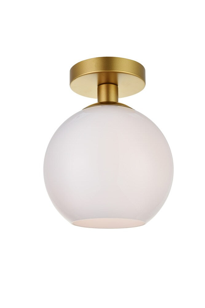 Elegant Furniture & Lighting - Baxter 1 Light Brass Flush Mount With Frosted White Glass - LD2205BR veiw 3