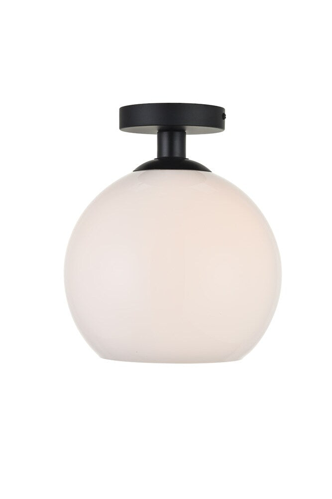 Elegant Furniture & Lighting - Baxter 1 Light Black Flush Mount With Frosted White Glass - LD2211BK veiw 1
