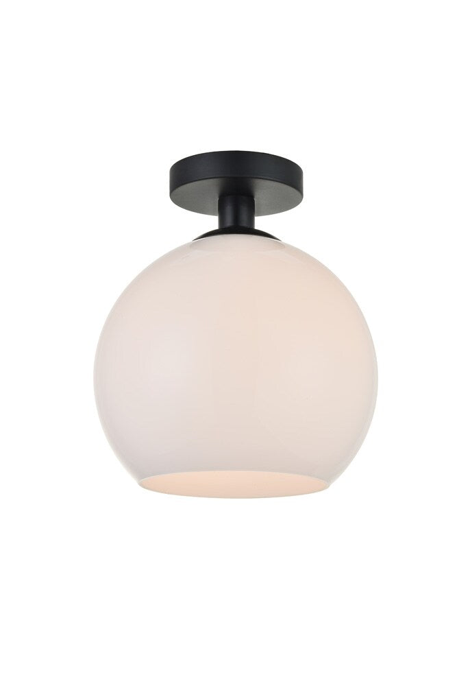 Elegant Furniture & Lighting - Baxter 1 Light Black Flush Mount With Frosted White Glass - LD2211BK veiw 3