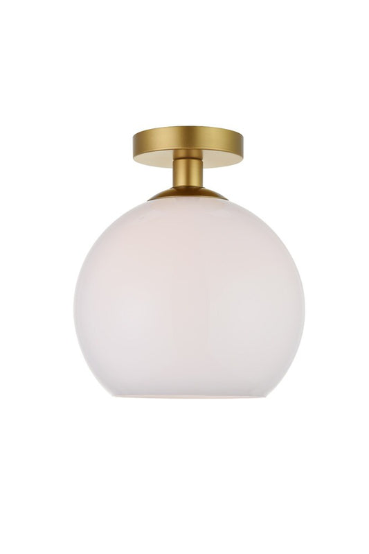 Elegant Furniture & Lighting - Baxter 1 Light Brass Flush Mount With Frosted White Glass - LD2211BR veiw 1