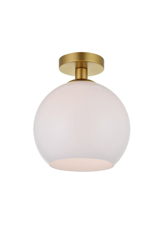 Elegant Furniture & Lighting - Baxter 1 Light Brass Flush Mount With Frosted White Glass - LD2211BR veiw 2