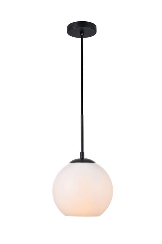 Elegant Furniture & Lighting - Baxter 1 Light Black Pendant With Frosted White Glass - LD2207BK veiw 1