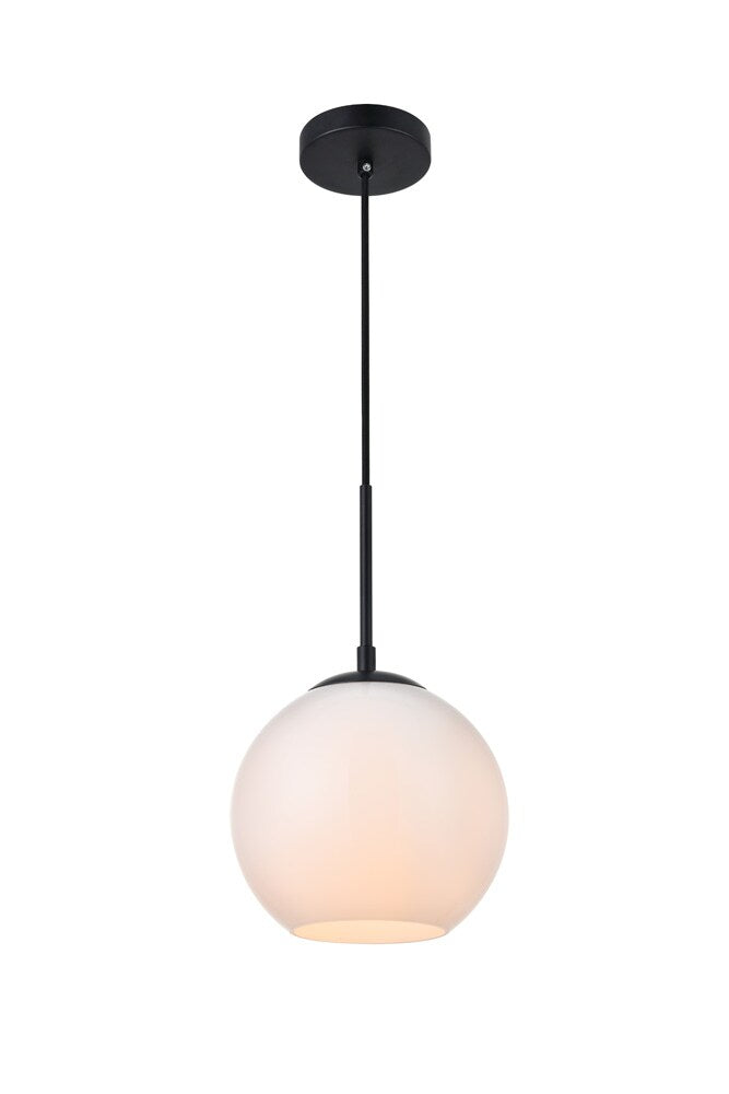 Elegant Furniture & Lighting - Baxter 1 Light Black Pendant With Frosted White Glass - LD2207BK veiw 3