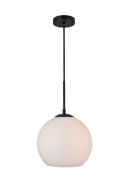 Elegant Furniture & Lighting - Baxter 1 Light Black Pendant With Frosted White Glass - LD2213BK veiw 1