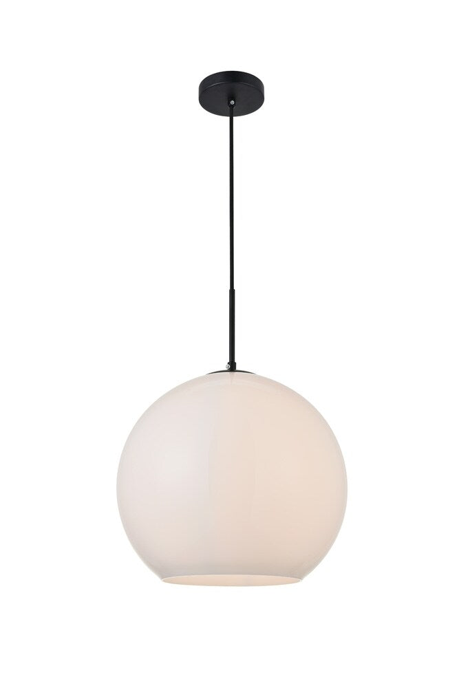 Elegant Furniture & Lighting - Baxter 1 Light Black Pendant With Frosted White Glass - LD2217BK veiw 3