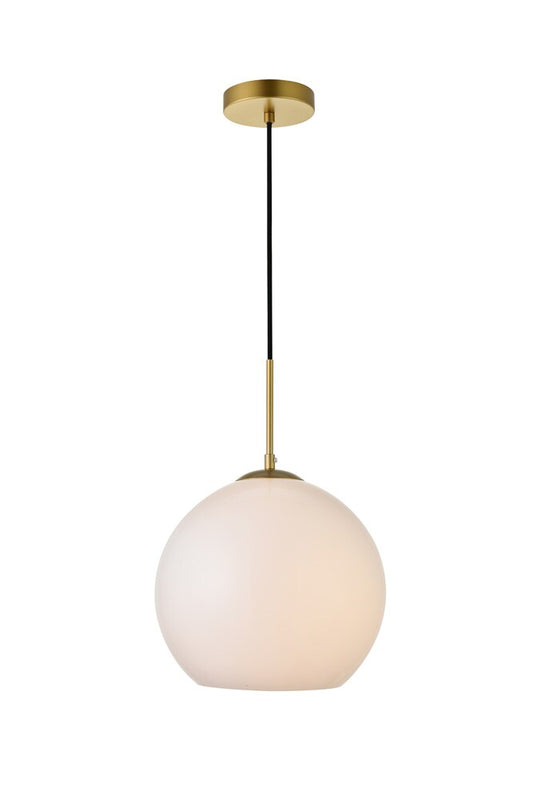 Elegant Furniture & Lighting - Baxter 1 Light Brass Pendant With Frosted White Glass - LD2225BR veiw 1