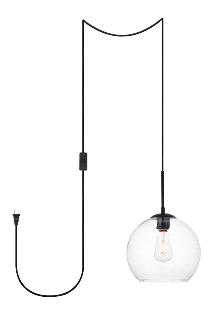 Elegant Furniture & Lighting - Baxter 1 Light Black plug-in Pendant With Clear Glass - LDPG2212BK view 1