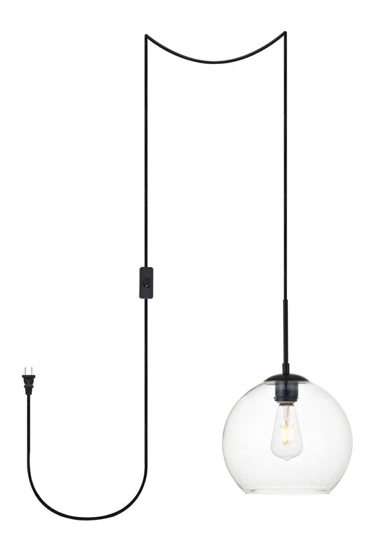 Elegant Furniture & Lighting - Baxter 1 Light Black plug-in Pendant With Clear Glass - LDPG2212BK view 1