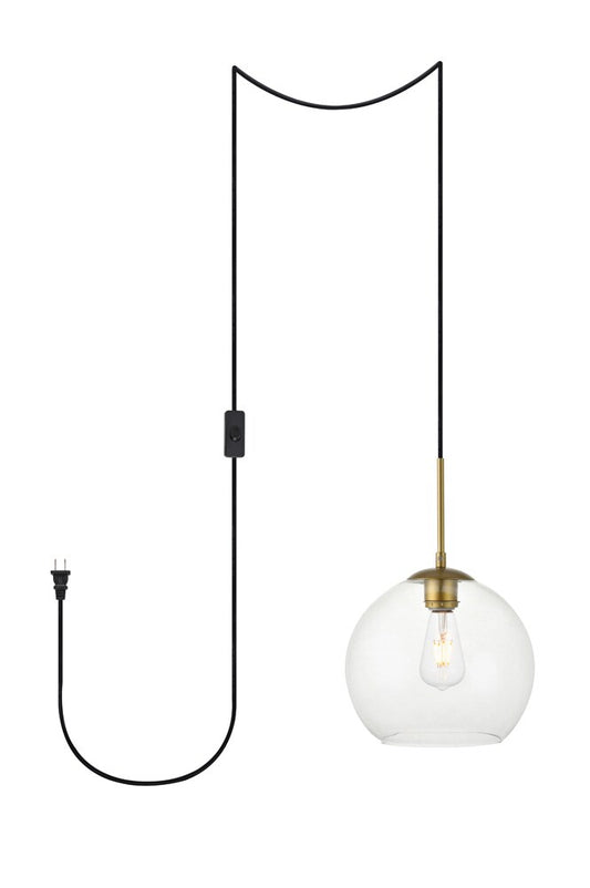 Elegant Furniture & Lighting - Baxter 1 Light Brass plug-in Pendant With Clear Glass - LDPG2212BR veiw 1