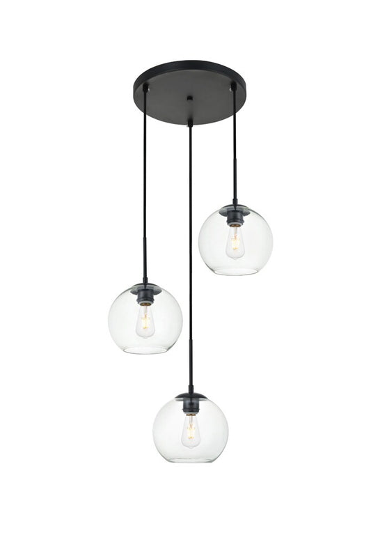 Elegant Furniture & Lighting - Baxter 3 Lights Black Pendant With Clear Glass - LD2208BK veiw 1