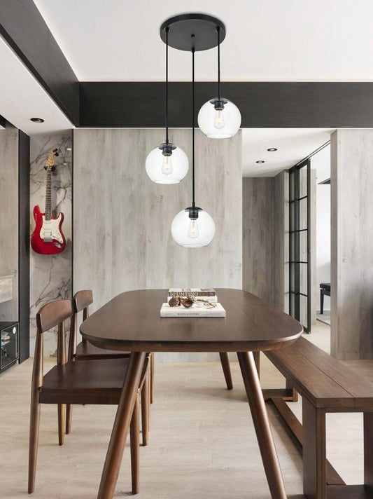 Elegant Furniture & Lighting - Baxter 3 Lights Black Pendant With Clear Glass - LD2208BK veiw 2