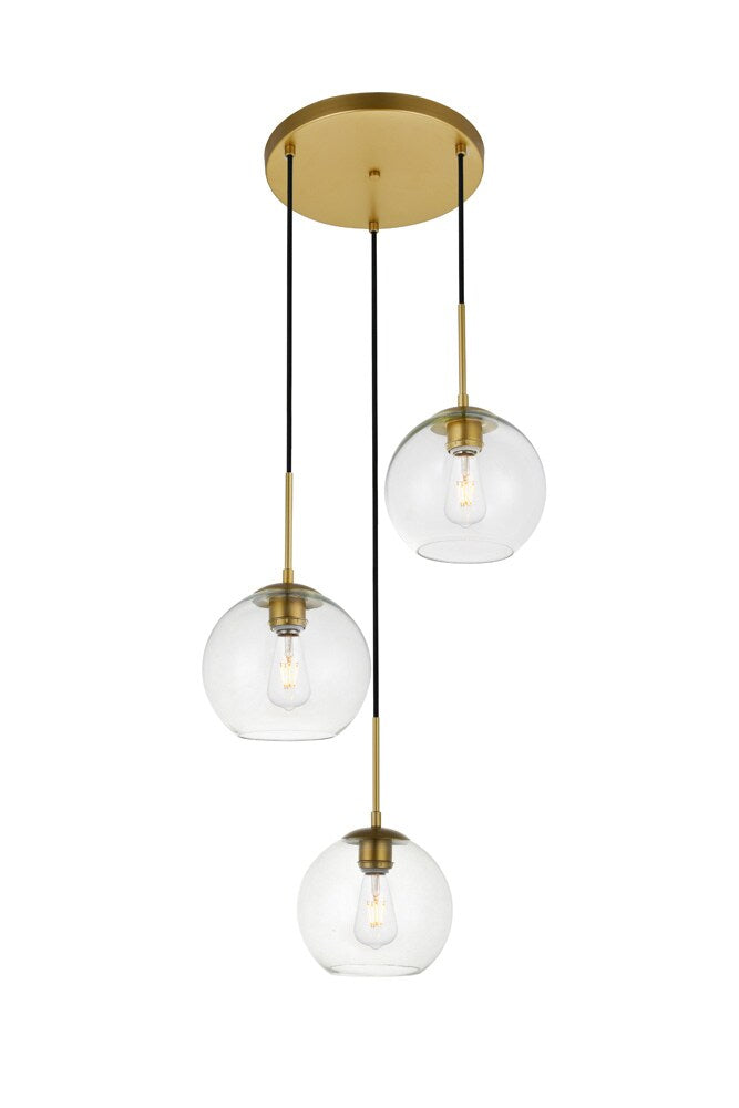 Elegant Furniture & Lighting - Baxter 3 Lights Brass Pendant With Clear Glass - LD2208BR veiw 1