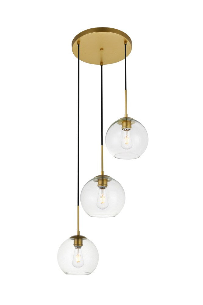 Elegant Furniture & Lighting - Baxter 3 Lights Brass Pendant With Clear Glass - LD2208BR veiw 3