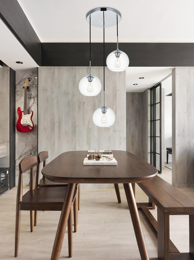Elegant Furniture & Lighting - Baxter 3 Lights Chrome Pendant With Clear Glass - LD2208C veiw 2