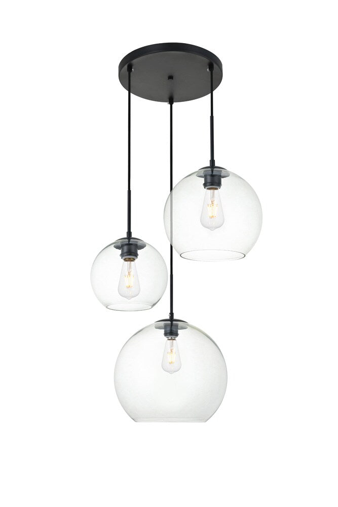Elegant Furniture & Lighting - Baxter 3 Lights Black Pendant With Clear Glass - LD2218BK veiw 1